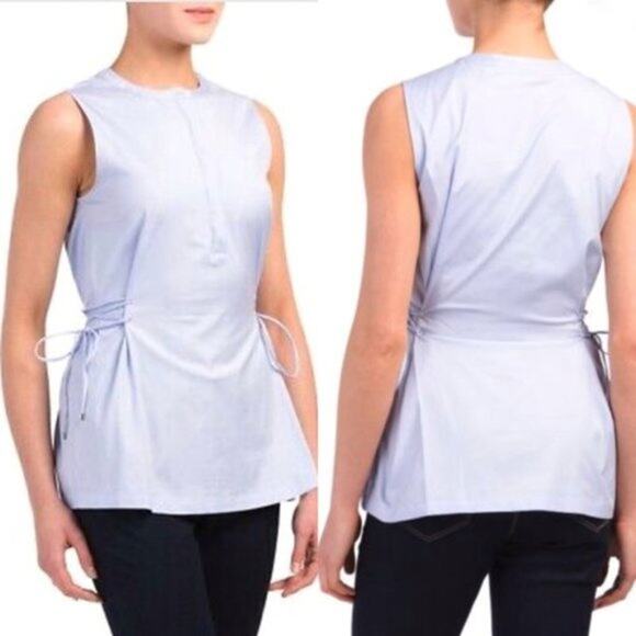 Theory Womens M White Sleeveless Tied Popover Cahliway Shirting Blouse Cotton - Picture 14 of 14